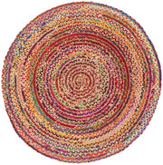 Cape Cod Collection 4' Round Red / Multi CAP702Q Handmade Braided Boho Jute & Cotton