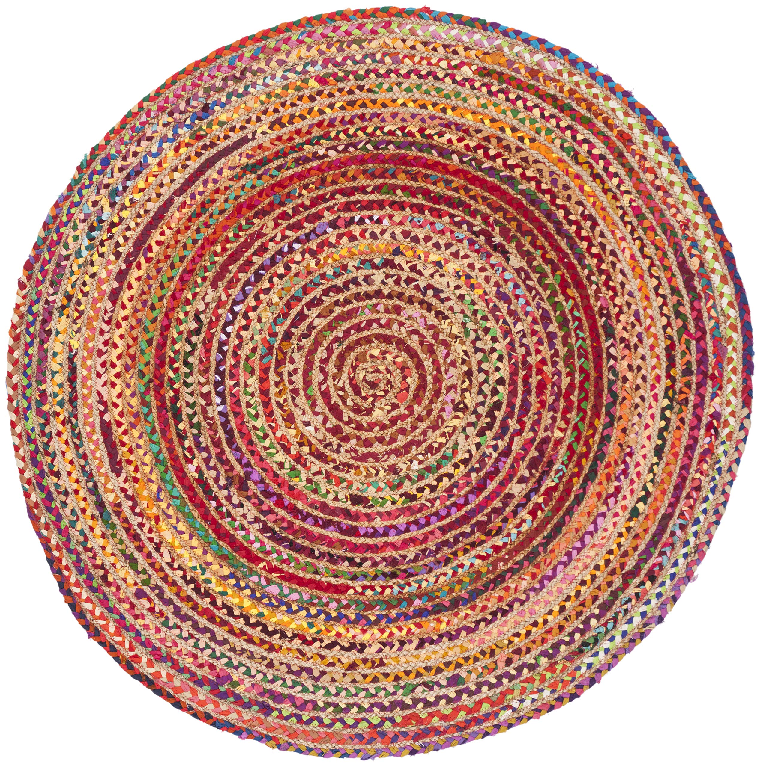 Cape Cod Collection 4' Round Red / Multi CAP702Q Handmade Braided Boho Jute & Cotton