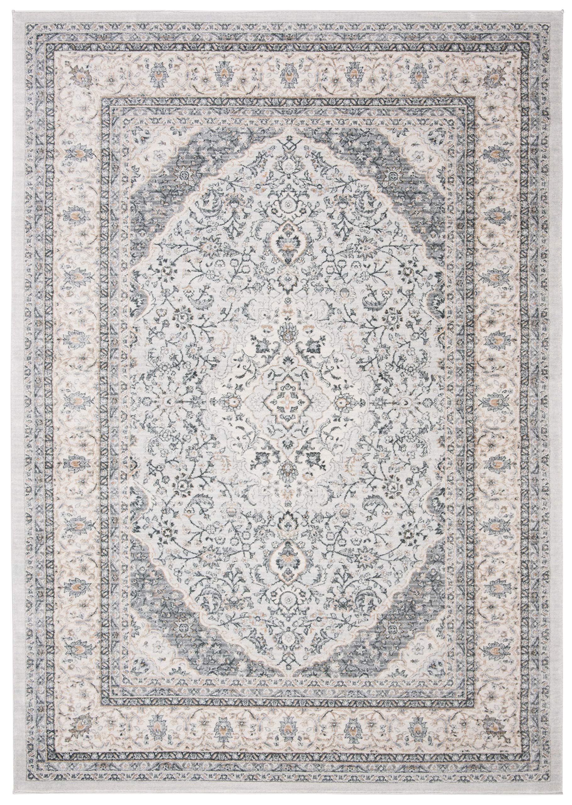 Isabella Collection Area Rug - 5'3" x 7'6", Light Grey & Cream