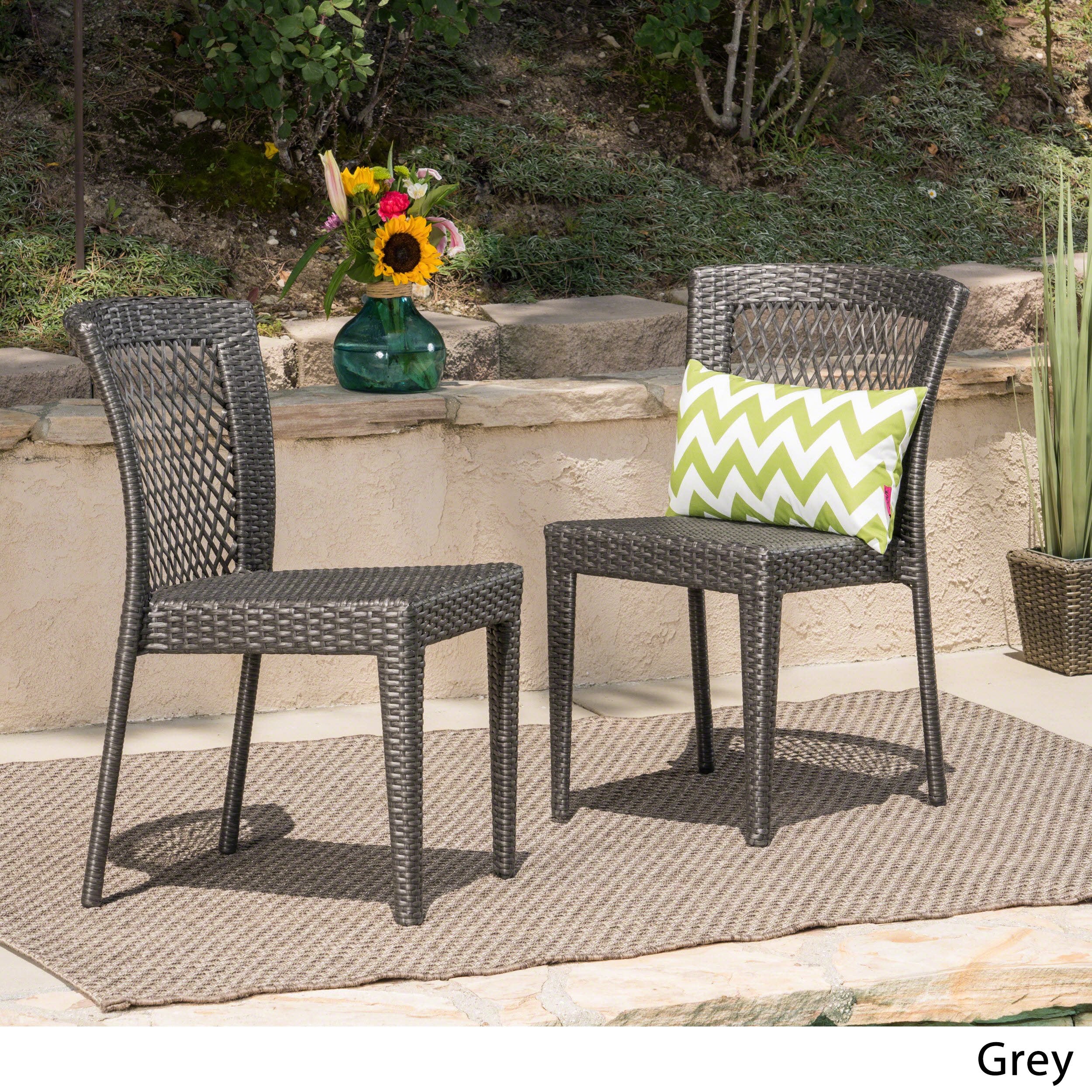 Knight Home Bonnie Outdoor Wicker Dining Chairs (Set of 2), Grey
