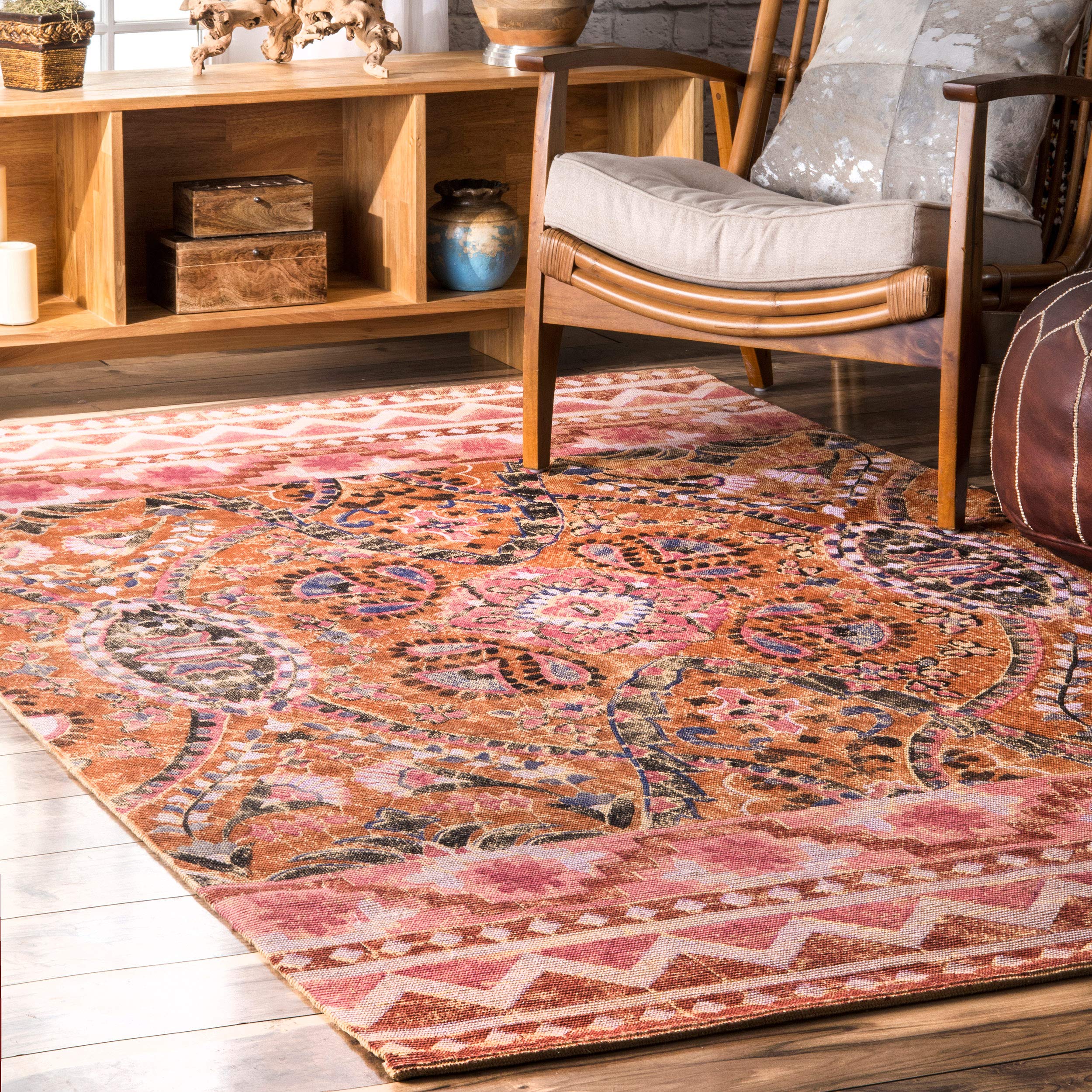 Machine Woven Dara Suzani Jute Area Rug, 4x6, Orange
