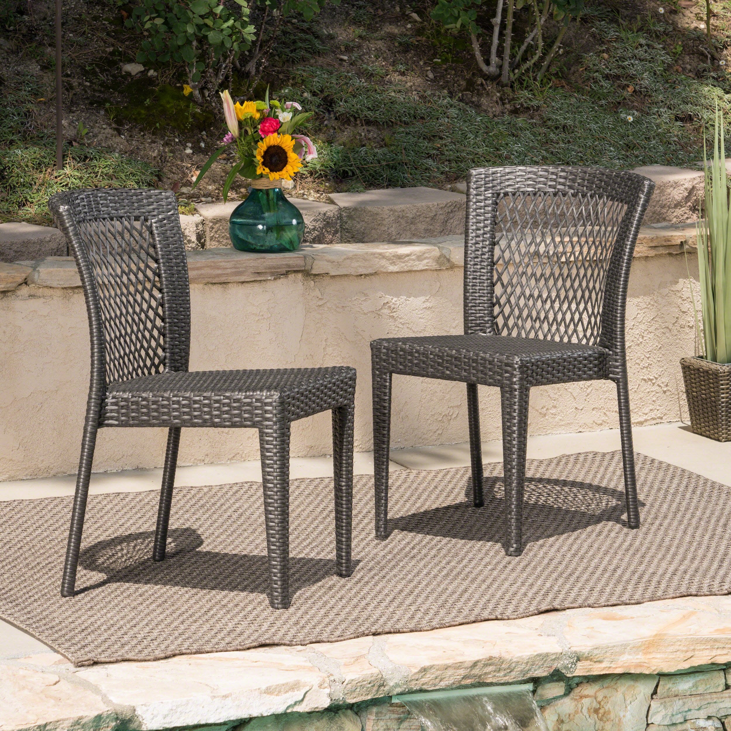 Knight Home Bonnie Outdoor Wicker Dining Chairs (Set of 2), Grey