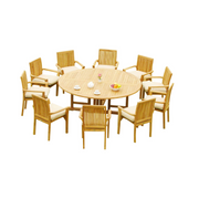 10 Seats 11 Pcs Grade-A Teak Wood Dining Set: 72" Round Table